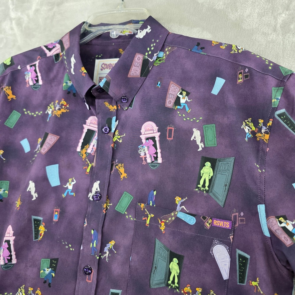 RSVLTS Scooby Doo RUH ROH Shirt Mens Large Purple KUNUFLEX Button Down - Picture 4 of 9